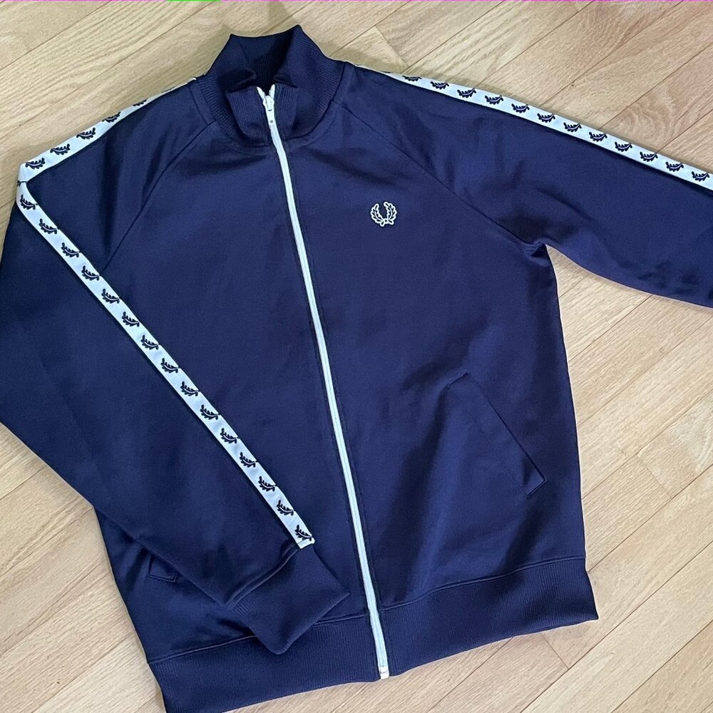 Fred Perry navy blue track jacket, excellent condition! Women's UK size 10